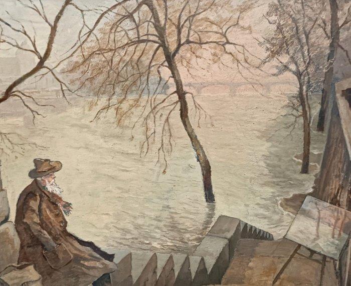 Ernest Perrier (XIX-XX) - Crue de la Seine en 1910, Antiek en Kunst, Kunst | Schilderijen | Klassiek
