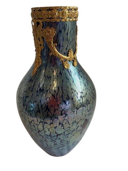 Lötz Witwe - Vaas - Gegoten messing - Papillon-serie, Antiek en Kunst, Antiek | Glas en Kristal