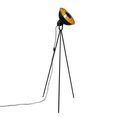 Industriële vloerlamp tripod zwart met goud - Magna Basic 25, Huis en Inrichting, Lampen | Vloerlampen, Nieuw, Overige materialen