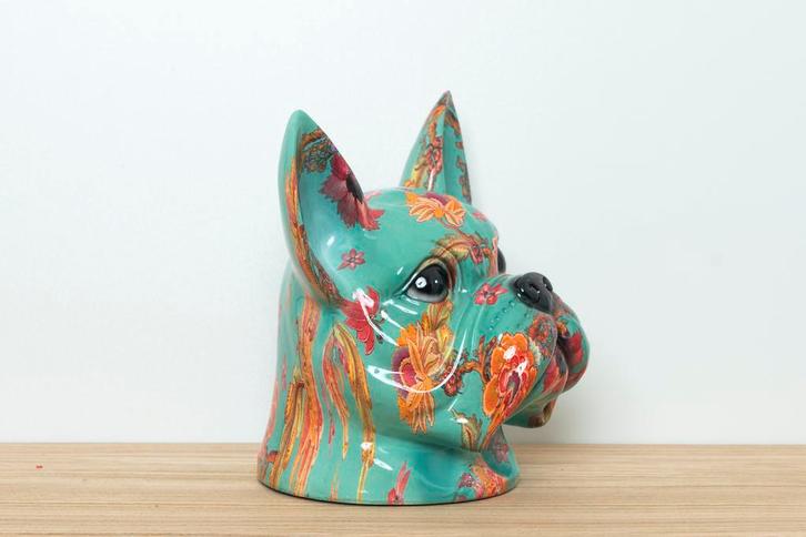 Fraaie - flowerpower - design Bulldog, Antiek en Kunst, Kunst | Beelden en Houtsnijwerken, Ophalen of Verzenden