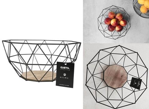 Gusta Fruitmand - Metaal - Hout - 26x25x12 cm, Huis en Inrichting, Woonaccessoires | Schalen en Manden, Nieuw, Verzenden
