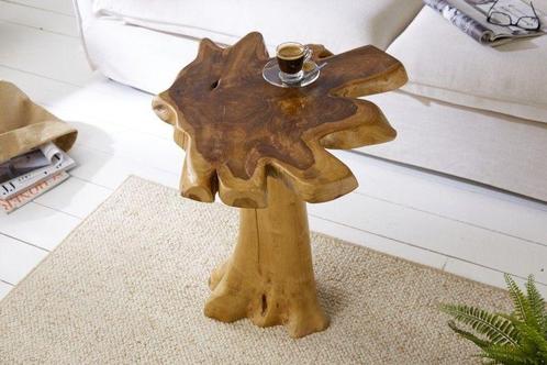 Massieve bijzettafel ROOT 60cm teak met jaarringen - 38238, Huis en Inrichting, Tafels | Sidetables, Ophalen of Verzenden