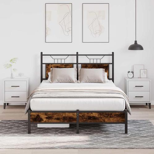 vidaXL Bedframe zonder matras hout gerookt eikenkleurig, Huis en Inrichting, Slaapkamer | Bedden, 120 cm, 190 cm of minder, Bruin