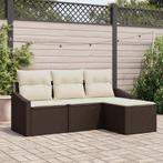vidaXL 4-delige tuinset met kussens bruin poly rattan, Verzenden, Nieuw, Rotan, Tuinset