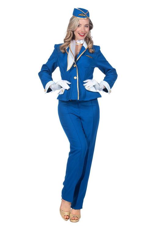Stewardess kostuum Dames Blauw Premium 4-delig, Kleding | Dames, Carnavalskleding en Feestkleding, Nieuw, Ophalen of Verzenden