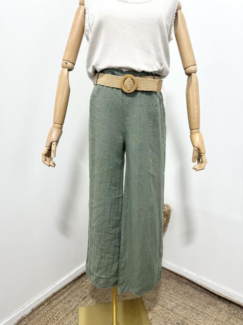 Linnen broek met een rieten ceintuur en zijzakken -, Kleding | Dames, Tops