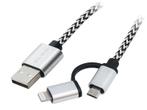 Micro USB Lightning 2-in-1 USB Kabel - 1 meter Zwart Nylon, Muziek en Instrumenten, Kabels en Stekkers, Nieuw, Ophalen of Verzenden