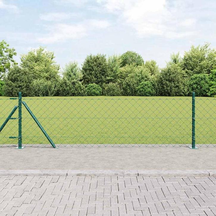 vidaXL Ketenlink Hek met Palen Groen 0.6 x 25 m Staal, Tuin en Terras, Schuttingen, Nieuw, IJzer, Verzenden