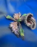 Zilver, email - Broche - Grote bloemrijke broche