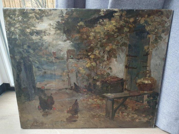 Evert Pieters (1856-1932) - Kippen bij huis, Antiek en Kunst, Kunst | Schilderijen | Klassiek