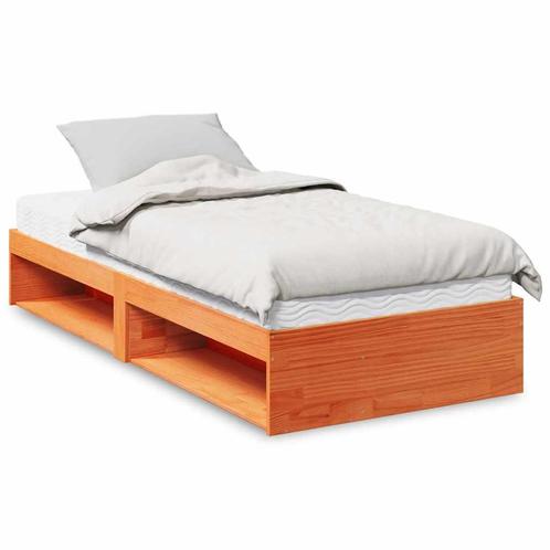 vidaXL Bedbank met matras wasbruin 100x200 cm massief, Huis en Inrichting, Slaapkamer | Bedden, 100 cm, 200 cm, Bruin, Eenpersoons