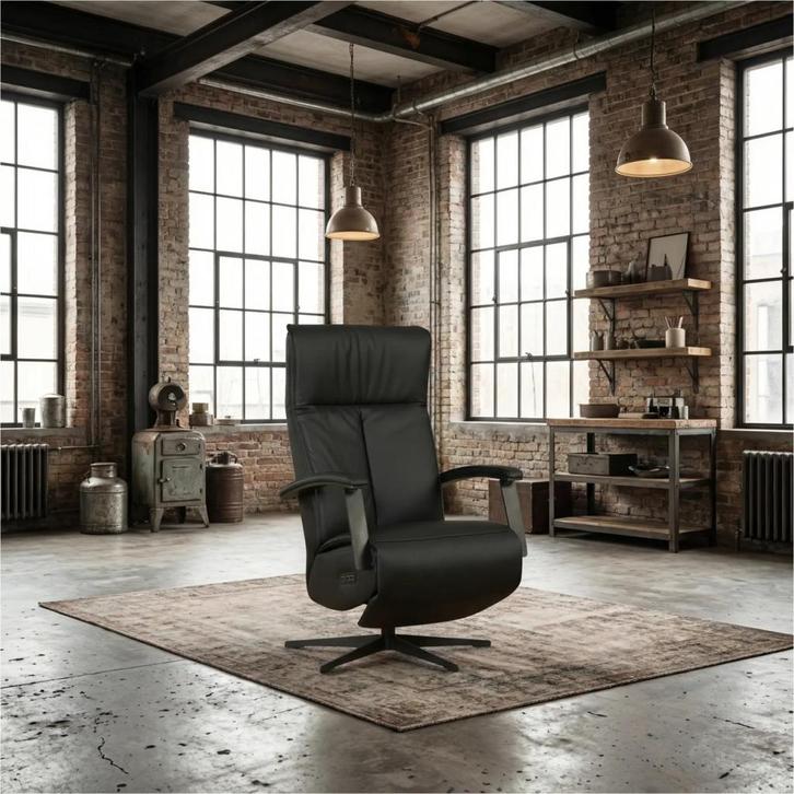 Leren relaxfauteuil met hartbalans Pure - Toledo Nero, Huis en Inrichting, Fauteuils, 50 tot 75 cm, 75 tot 100 cm, Nieuw, Leer