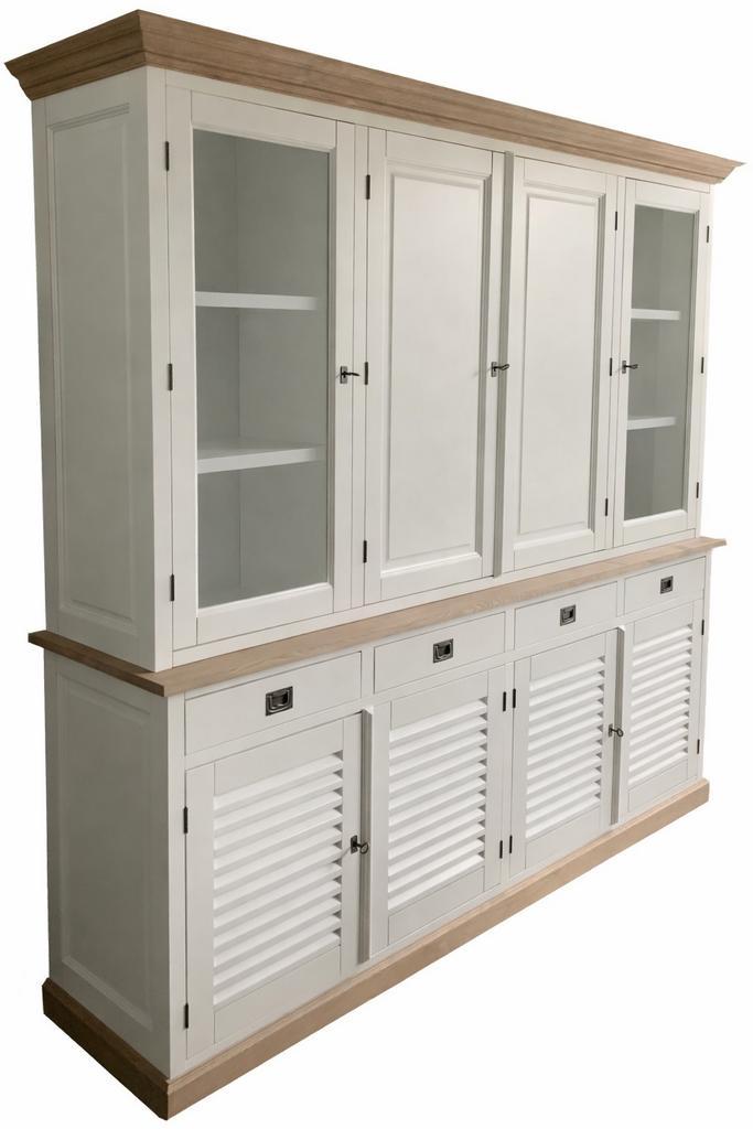 Buffetkast Dronten wit louvredeuren - eiken 220cm, Huis en Inrichting, Kasten | Buffetkasten, Ophalen of Verzenden