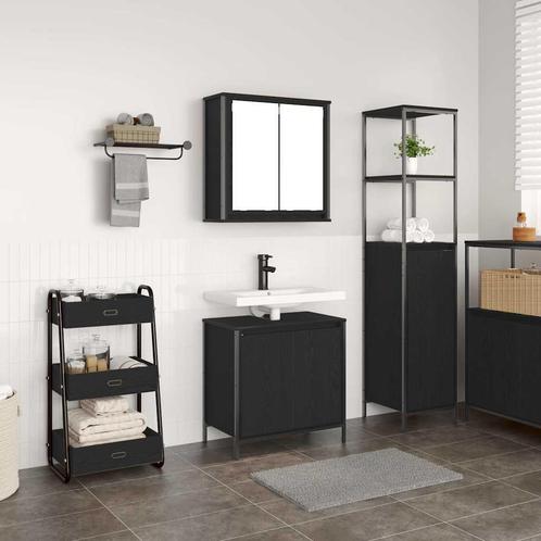 vidaXL 2-delige Badkamermeubelset bewerkt hout zwart, Huis en Inrichting, Badkamer | Badkamermeubels, Nieuw, Verzenden