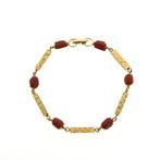 Vintage gouden armband met bloedkoraal | 19 cm, Gebruikt, Overige kleuren, Ophalen of Verzenden, Met edelsteen