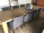 Set van 8 leren kuip eetkamerstoelen - met wieltjes - grijs, Overige kleuren, Nieuw, Leer, Ophalen of Verzenden