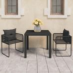 vidaXL 3-delige Tuinset PVC-rattan zwart, 2 zitplaatsen, Kunststof, Verzenden, Nieuw