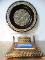 Schotel (2) - hout/ emaille - bord/ Bureaustandaard, Antiek en Kunst