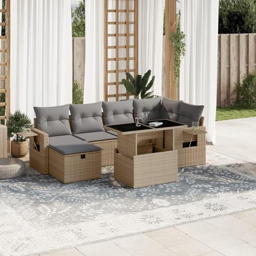 vidaXL 7-delige Loungeset met kussens poly rattan beige, Tuin en Terras, Tuinsets en Loungesets, Loungeset, Nieuw, Rotan, Verzenden