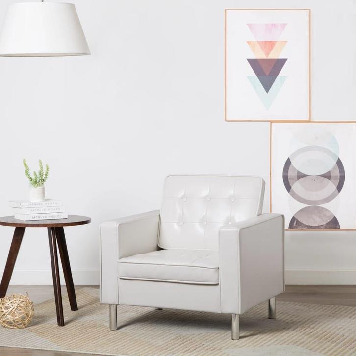Design Fauteuil Wit Kunstleer: Uniek Tweedekansje. OP=OP!, Huis en Inrichting, Fauteuils, 50 tot 75 cm, Minder dan 75 cm, Nieuw