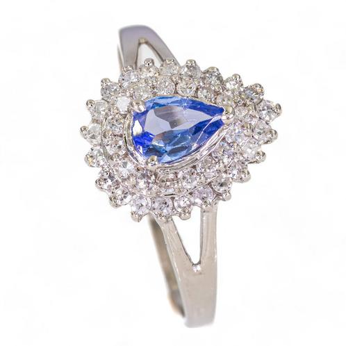 14K Gouden ring - 0.75CT Diamant & Tanzaniet - Op voorraad!, Sieraden, Tassen en Uiterlijk, Ringen, Dame, Met edelsteen, Wit, 17 tot 18