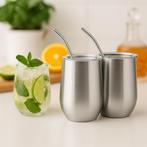 RVS Thermo Bekers met Rietje – 2 stuks, Huis en Inrichting, Keuken | Tupperware, Verzenden, Nieuw