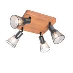 Industriële spot zwart met hout 4-lichts - Kristina, Huis en Inrichting, Nieuw, Overige materialen, Industrieel