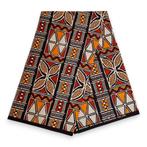 Afrikaanse print stof - Rood en oranje Bogolan Symbols - 100, Hobby en Vrije tijd, Stoffen en Lappen, Ophalen of Verzenden, Nieuw