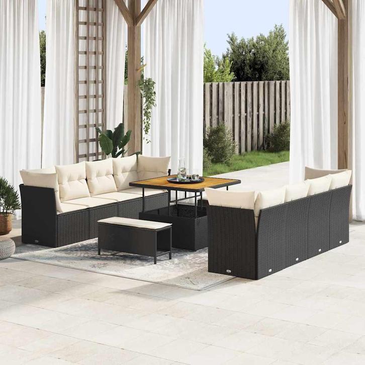 vidaXL Tuin Sofa Set 11 pcs Zwart poly rattan, Tuin en Terras, Tuinsets en Loungesets, Nieuw, Verzenden