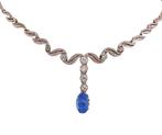 Halsketting - 18 karaat Witgoud Saffier - Diamant, Nieuw