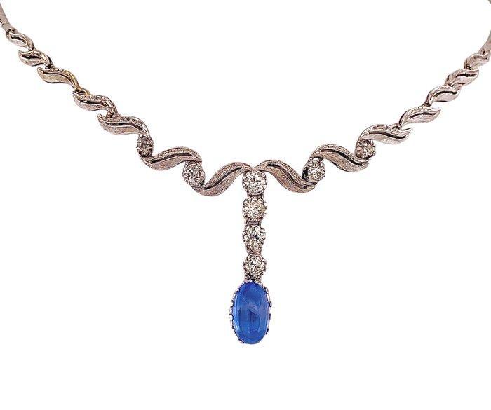 Halsketting - 18 karaat Witgoud Saffier - Diamant, Sieraden, Tassen en Uiterlijk, Kettingen