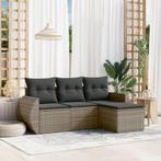 vidaXL 4-delige Loungeset met kussens poly rattan grijs, Verzenden, Nieuw, Rotan, Loungeset