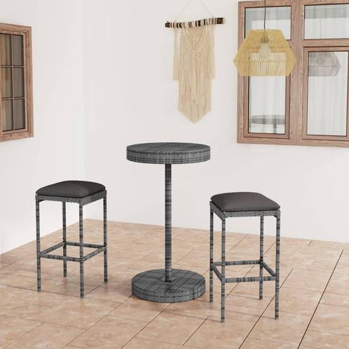 vidaXL 3-delige Tuinbarset met kussens poly rattan grijs, Tuin en Terras, Tuinsets en Loungesets, Nieuw, 2 zitplaatsen, Rotan