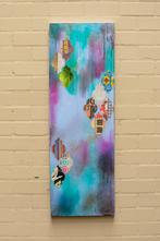 Abstract Mixed Media Kunstwerk – Wereldfragmenten, Ophalen of Verzenden