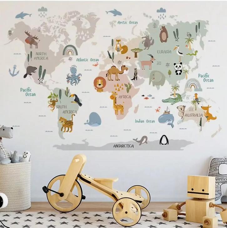 Muursticker Wereldkaart 90x60 cm, Kinderen en Baby's, Kinderkamer | Inrichting en Decoratie, Wanddecoratie, Nieuw, Verzenden