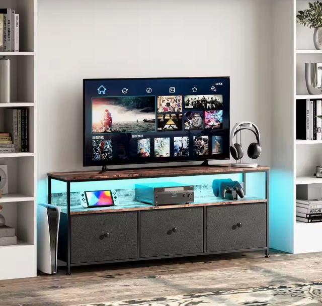 TV-Meubel met LED en Stoffen Lades – 108 cm Verstelbare Pote, Huis en Inrichting, Kasten | Overige, Nieuw, Verzenden