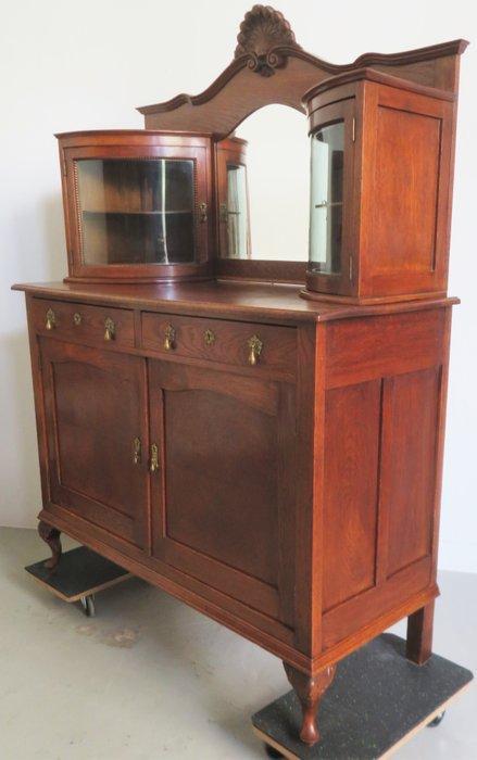 Hoog dressoir - Eik, Glas, Koper - Bezorging mogelijk, Antiek en Kunst, Antiek | Overige Antiek