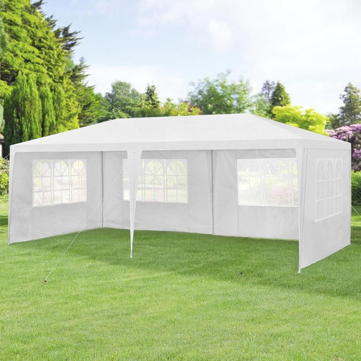 Paviljoen partytent met 6 zijwanden 6x3x2,55 m wit, Tuin en Terras, Partytenten, Verzenden