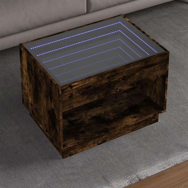 vidaXL Salontafel met Infinity LED 70x50x50 cm gerookt, Huis en Inrichting, Tafels | Salontafels, 50 tot 100 cm, Nieuw, Overige houtsoorten