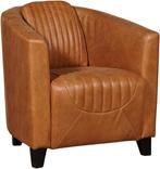 Leren kuipstoel - Vintage Leer Cognac - Hout zwart, Huis en Inrichting, Fauteuils, Klassiek, Nieuw, Ophalen of Verzenden, 50 tot 75 cm