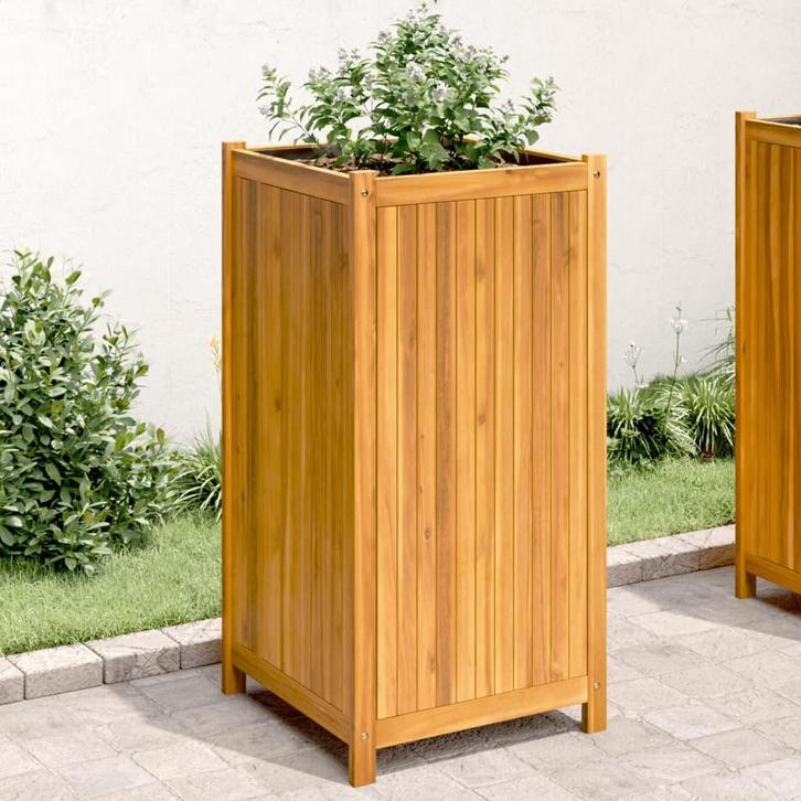 vidaXL Plantenbak met voering 50x50x100 cm massief, Tuin en Terras, Bloembakken en Plantenbakken, Nieuw, Hout, Verzenden