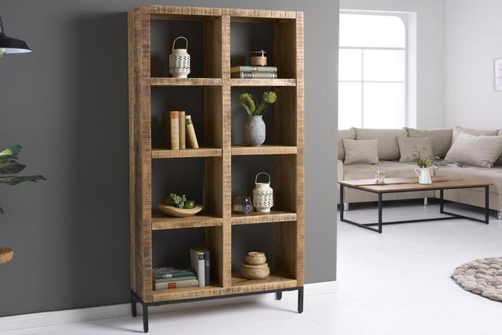 Stevige plank IRON CRAFT 176cm mangohouten boekenkast acht, Huis en Inrichting, Woonaccessoires | Wandplanken en Boekenplanken