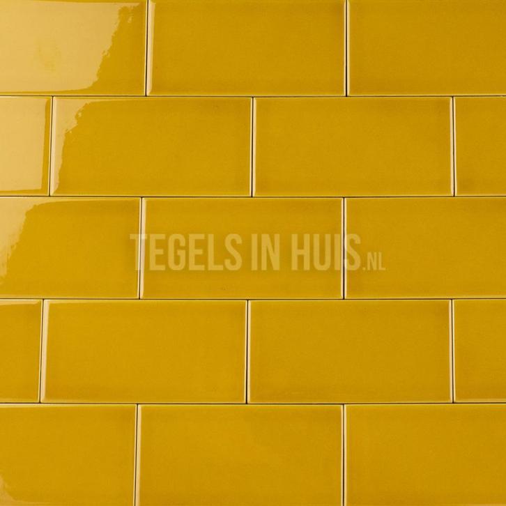 Wandtegel evolution glans amber geel craquelé 7,5x15 cm, Doe-het-zelf en Verbouw, Tegels, Wandtegels, Nieuw, 10 m² of meer, Keramiek