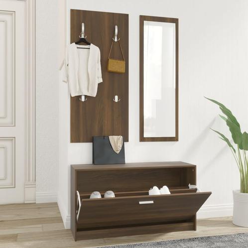 vidaXL Schoenenkastset 3-in-1 bewerkt hout bruineiken, Huis en Inrichting, Kasten | Schoenenrekken, Nieuw, Verzenden
