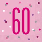 Servetten 60 Jaar Roze 33cm 16st, Verzenden, Nieuw