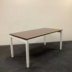 Bureau 160x80 cm, hoogte verstelbaar - 4 poot, wit - bruin, Huis en Inrichting, Bureaus, In hoogte verstelbaar, Gebruikt, Ophalen of Verzenden