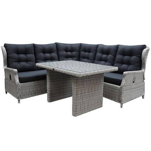 Ibiza hoek dining loungeset 4-delig verstelbaar wit grijs, Tuin en Terras, Tuinsets en Loungesets, Nieuw, Wicker, Ophalen of Verzenden