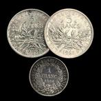 Frankrijk. 3 Silver (1x 1 Franc + 2x 5 Francs) Coins, Postzegels en Munten, Munten | Europa | Niet-Euromunten