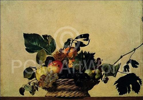 Kunstdruk Caravaggio - Cesto di frutta 80x56cm, Huis en Inrichting, Woonaccessoires | Schilderijen, Tekeningen en Foto's, Nieuw