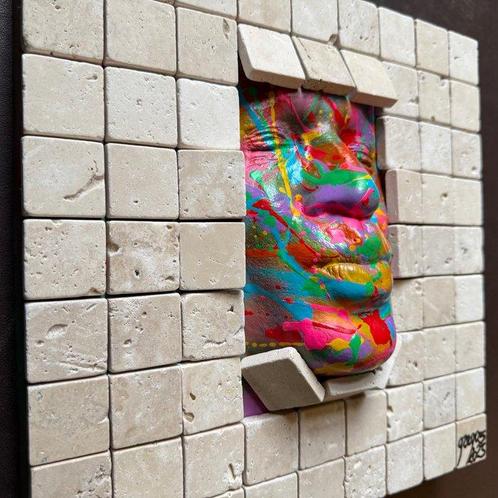 Gregos (1972) - Multicolored kiss behind bricks, Antiek en Kunst, Kunst | Schilderijen | Modern